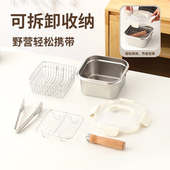 Cross-Border Stainless Steel Square Frying Pan, Multi-Functional Portable Storage Outdoor Pot, Household Storage and Preservation Box
