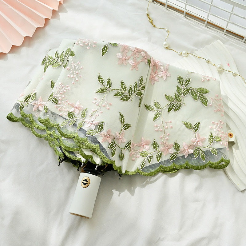 Double-layer lace embroidered sun umbrella female black glue sun protection UV protection umbrella folding rain and rain dual-use sun umbrella
