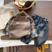 Boys' Autumn Outfit 2026 New Style 0-5 Years Old Baby Spring and Autumn Toddler Plaid Shirt Two-Piece Set Infant Children's Clothing