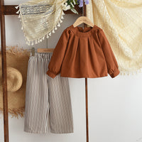 Spring and Autumn New Style Girls' Two-Piece Set Korean Style Pullover Long-Sleeve Top and Striped Long Pants Set, Popular Cross-Border Children's Clothing