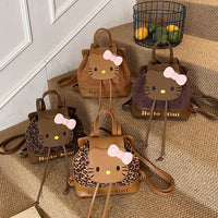 Cartoon Anime Kids Backpack for Boys and Girls, Cute Leopard Print Cat, Plush-Faced Children’s Bag 2025 Autumn and Winter