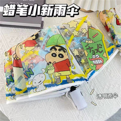 Crayon Shin-chan Transparent Umbrella, Straight Handle, Long Handle, Fully Automatic, Thickened, Folding Umbrella for Boys, Girls, and Students, Cartoon Umbrella