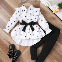 2025 Children's Clothing Cross-Border Spring and Autumn New Style Girls' Fashion Long Shirt Dress with Belt and Leggings Set