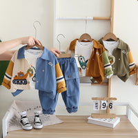 Free Shipping Yikids Boys' Spring and Autumn Wear Little Boy's Digger Color-matching Jacket Long Sleeve Three-piece Korean Fashion Children's Wear