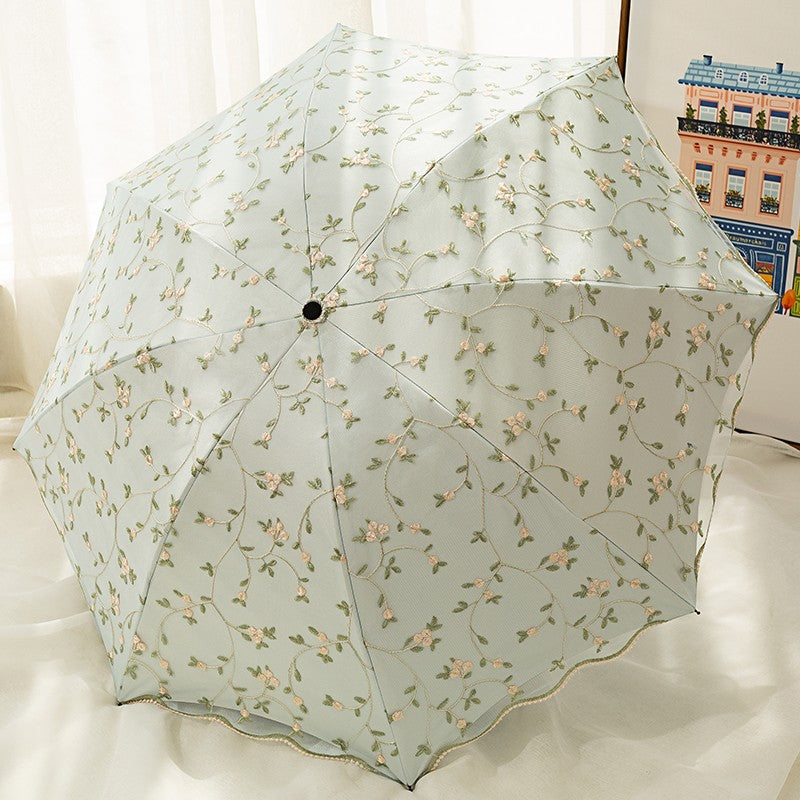 Double-layer lace embroidered sun umbrella female black glue sun protection UV protection umbrella folding rain and rain dual-use sun umbrella
