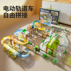 Cross-border electric train track DIY assembled transparent track city scene parent-child interactive children's educational toys