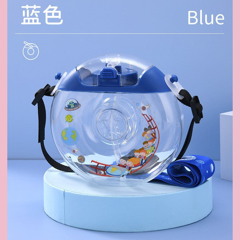Cute Donut Water Cup Anti-Fall Silicone Straw Cup Children and Students Cross-Body Strap Plastic Cup Gift Kettle Wholesale