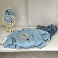 2026 Fall New Girls’ Lazy-Style Cable Knit Sweater, Spring/Autumn Loose Pullover, Korean Style Top