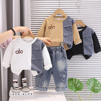 Boys' Spring Outfit Korean Style Children's Stylish Letter Color-Blocking Sweatshirt 2026 New Model Baby Spring and Autumn Two-Piece Set Trendy