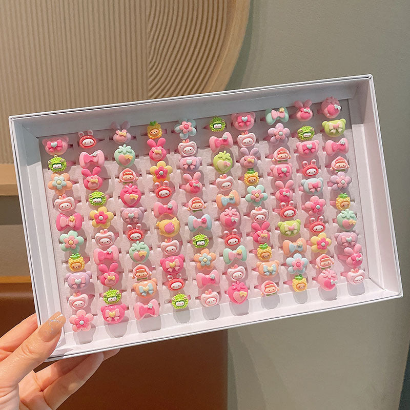 Children's Cartoon Cute Baby Open Plastic Ring Girls Versatile Fruit Adjustable Ring Little Girl Jewelry