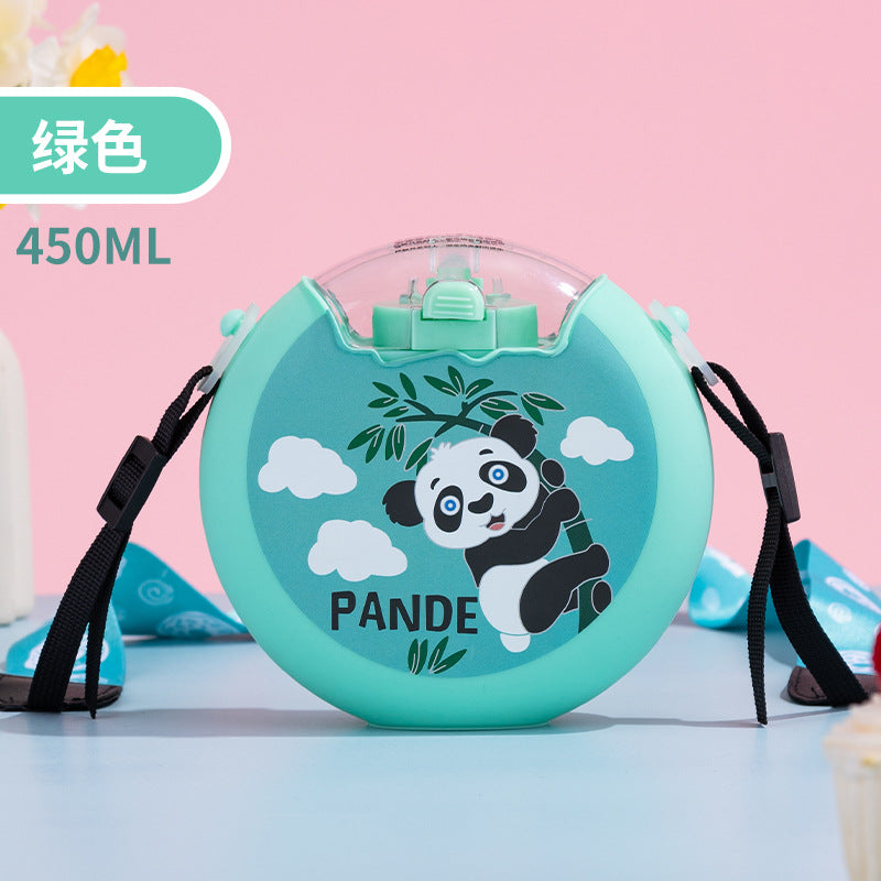 Cute Donut Water Cup Anti-Fall Silicone Straw Cup Children and Students Cross-Body Strap Plastic Cup Gift Kettle Wholesale