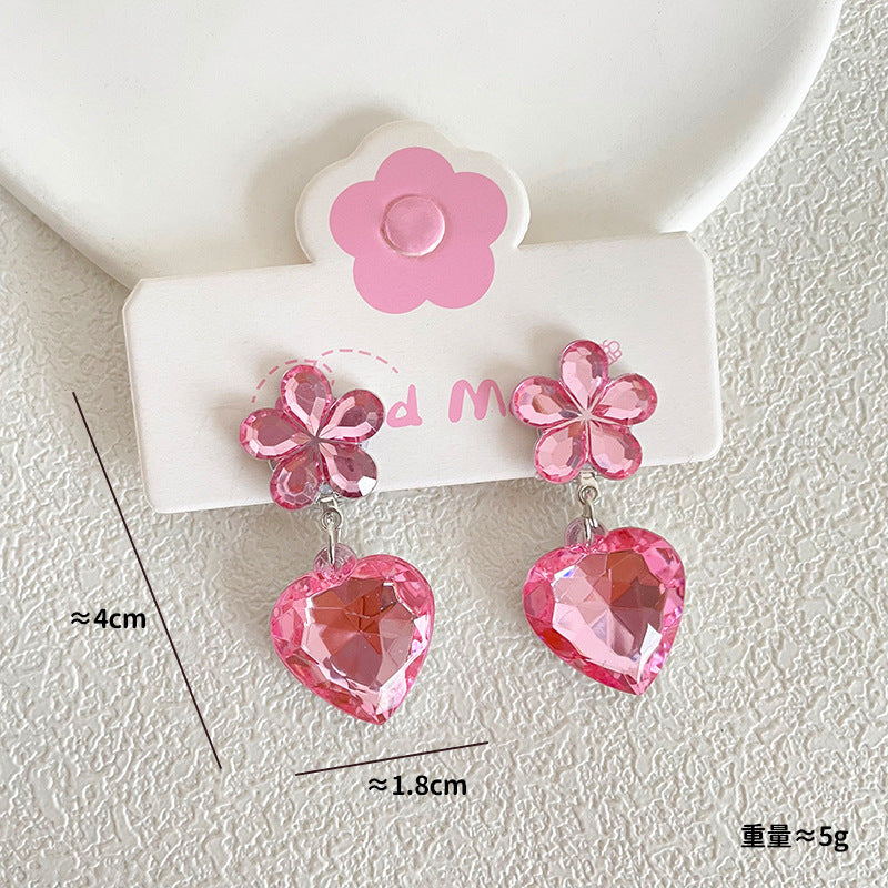 Small fresh children's earrings love pendant ear clip baby girl flower color accessories earrings jewelry