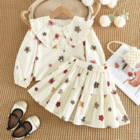 Cross-Border Hot-Selling Korean-Style Children's Clothing New Bow Print Long-Sleeve Doll Shirt Short Skirt Girls' 2026 Spring and Autumn Set