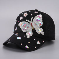 Cross-border Colorful Butterfly Rhinestone Baseball Cap Women's Butterfly Sequins Sunshade Cap in stock Women's Baseball Cap Spring