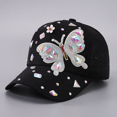 Cross-border Colorful Butterfly Rhinestone Baseball Cap Women's Butterfly Sequins Sunshade Cap in stock Women's Baseball Cap Spring