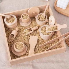 Cross-Border Solid Wood Montessori Kids Pretend Play Kitchen Toy Set with Pots, Pans, Spoons, Cups & Tea Set