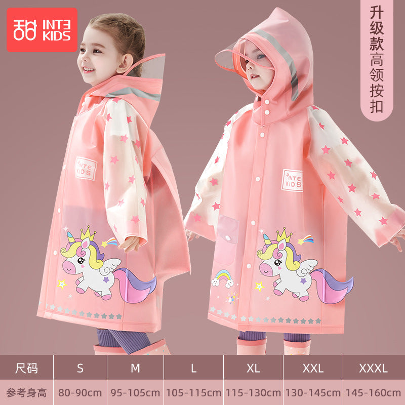 Children's Raincoat Cartoon Style for Girls and Boys, New Model for Kindergarten and Primary School Students, Special Backpack-Compatible Rain Poncho Wholesale