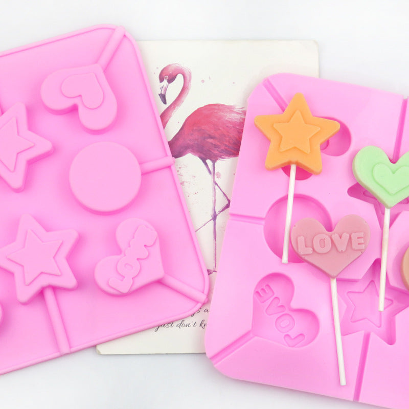 Minghao 8 even LOVE five-pointed star LOVE silicone lollipop mold DIY handmade baking does not match high temperature resistance