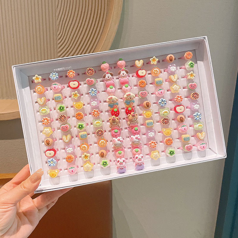 Children's Cartoon Cute Baby Open Plastic Ring Girls Versatile Fruit Adjustable Ring Little Girl Jewelry