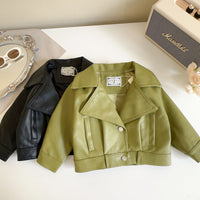 Girls' Leather Jacket Spring and Autumn New Fashion Stylish Diagonal Zipper Long-Sleeve Jacket 2026 New Arrival Top Coat