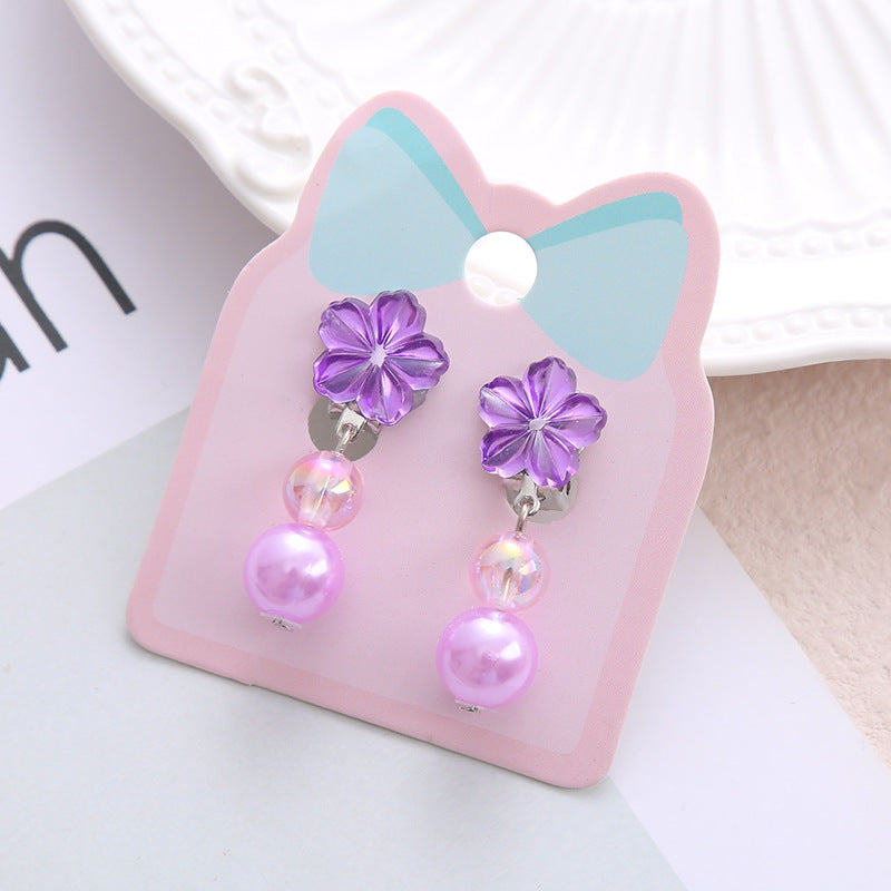 Children's Ear Stud Ear Clip No Ear Holes Girl's Artificial Drill Cute Pearl Diy Tassel Ear Clip Long Student Jewelry