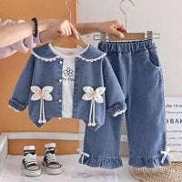Girls' Outfit Spring and Autumn 2026 New Stylish Casual Denim Three-Piece Set for Children Fashionable Spring Clothing for Babies
