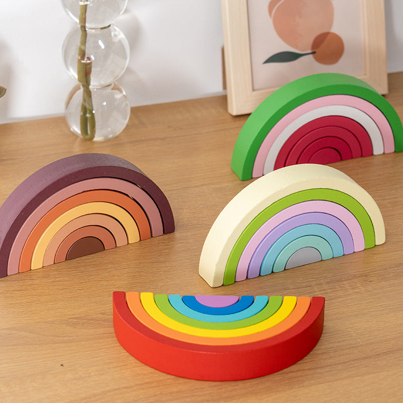 Cross-Border Children's Rainbow Arch Bridge Building Blocks Toy Wooden Building Jenga Colorful Building Blocks Young Children's Color Recognition