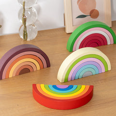 Cross-Border Children's Rainbow Arch Bridge Building Blocks Toy Wooden Building Jenga Colorful Building Blocks Young Children's Color Recognition