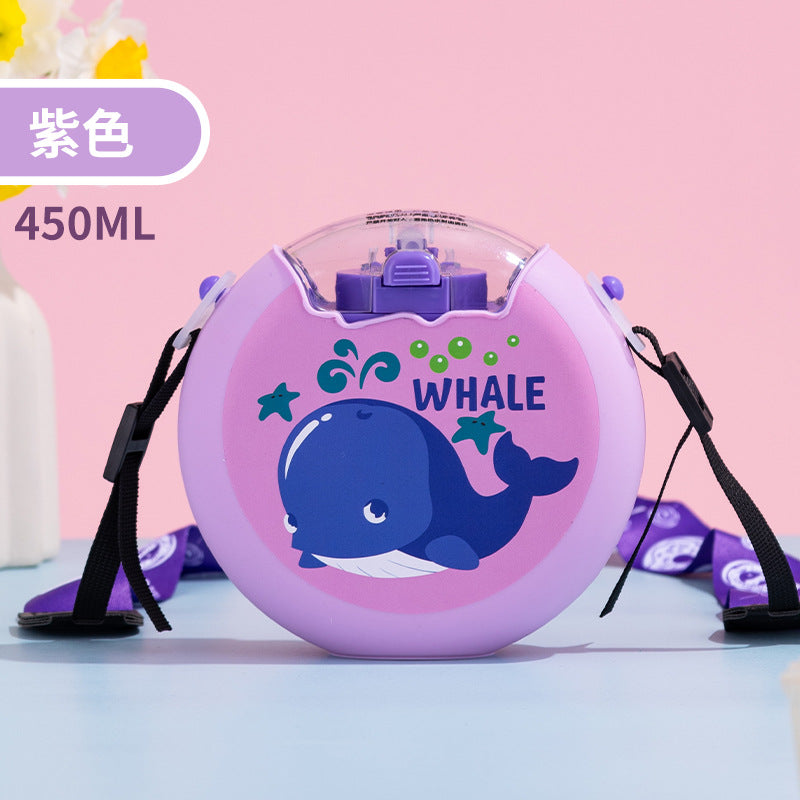 Cute Donut Water Cup Anti-Fall Silicone Straw Cup Children and Students Cross-Body Strap Plastic Cup Gift Kettle Wholesale