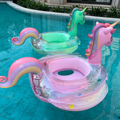 New children's pink rainbow horse sequins swimming ring inflatable water cute unicorn children's sponge bottom seat ring