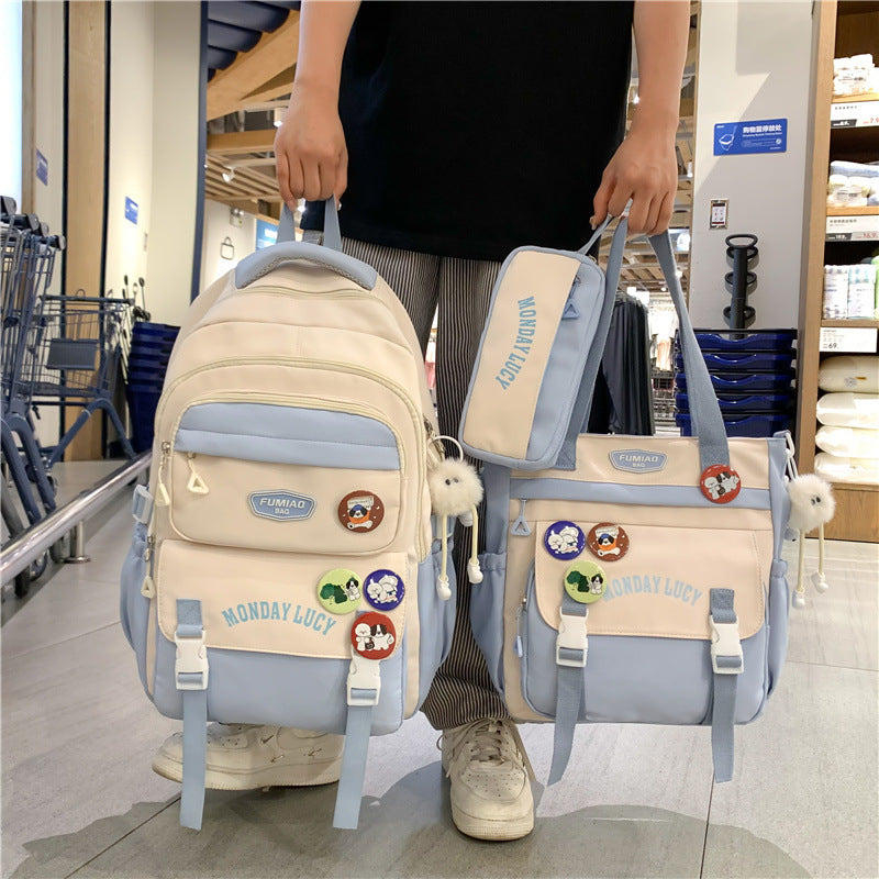 Three-Piece Schoolbag Set for Female Junior High School Students, Simple and Versatile Travel Backpack, Female Elementary School Student Shoulder Bag, Lightweight Backpack, Trendy
