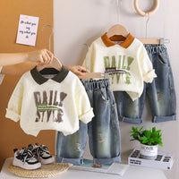 2025 Autumn New Boys Lapel Long Sleeve Suit Baby Boy Casual Denim Trousers Two-Piece Set One Piece Dropshipping