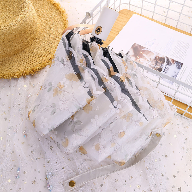 Lace Sun Umbrella Double-Layer Anti-Uv Mesh Embroider Women's Vinyl Sunshade Rain or Shine 70% off Umbrella Korea