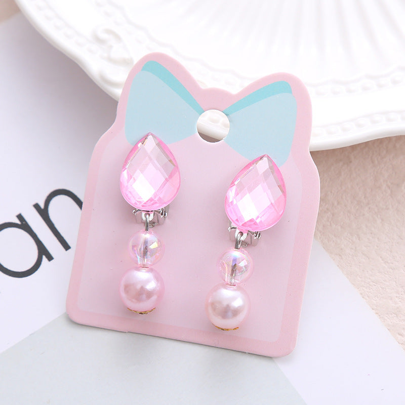 Children's Ear Stud Ear Clip No Ear Holes Girl's Artificial Drill Cute Pearl Diy Tassel Ear Clip Long Student Jewelry