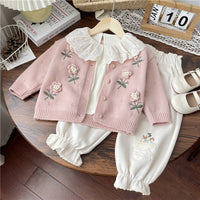 Korean Spring and Autumn Little Girl Jacket, Autumn Girls' Sweater, Children's Knitted Cardigan, Stylish Outerwear for Girls