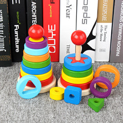 TikTok Same Wooden Rainbow Tower Set Stacked Music Building Blocks Children's Educational Shape Matching Set Tower Toy