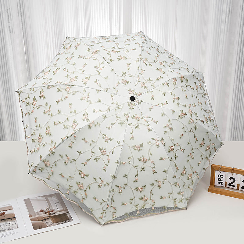 Double Lace Embroidered Sun Umbrella Women's Sun Protection UV Protection Princess Umbrella Vintage Sunshade Sunny Umbrella Folding Dual-purpose Umbrella