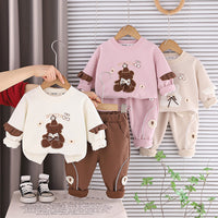 Girls' Autumn Baby Bear Sweatshirt Set 2026 New Stylish Cartoon Children's Casual Two-Piece Set Spring and Autumn Trendy