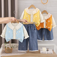 2026 New Children's Autumn Outfit for Girls: Floral Sweater, Vest, and Three-Piece Set for Toddlers - Stylish Children's Clothing Wholesale