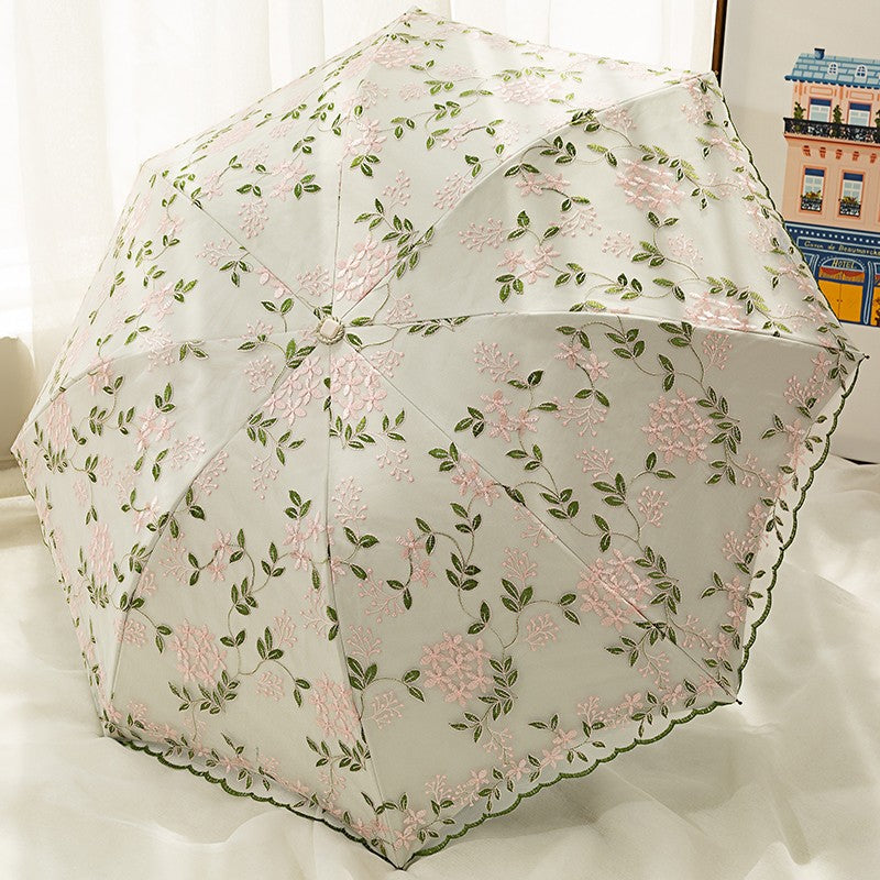 Double-layer lace embroidered sun umbrella female black glue sun protection UV protection umbrella folding rain and rain dual-use sun umbrella