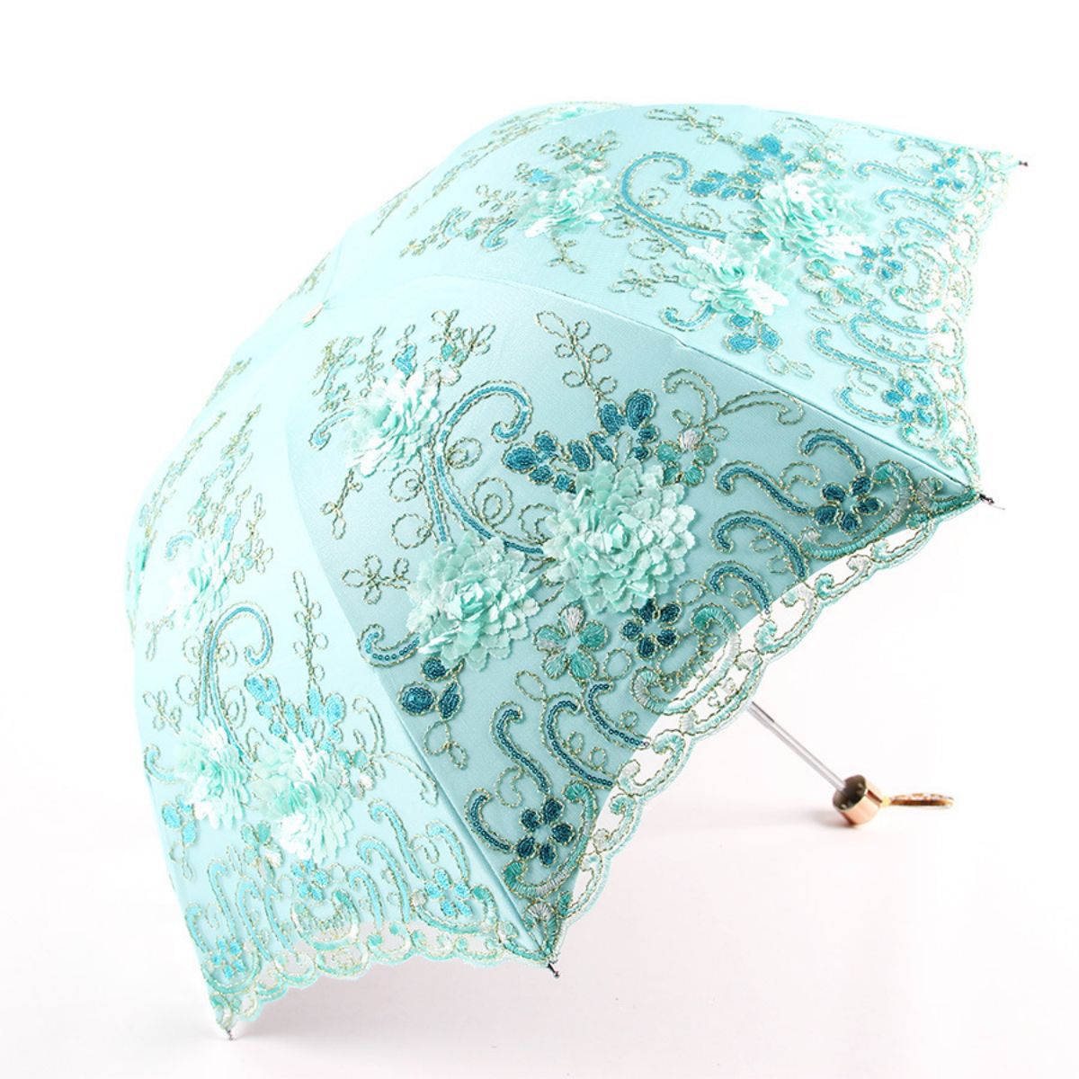 TEMU cross-border for manufacturers folding vintage embroidered lace double vinyl three-fold umbrella wedding umbrella