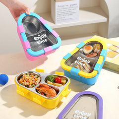 Cartoon Student Asymmetrical 304 Stainless Steel Lunch Box Office Worker Three-Compartment Lunch Box with Lid Tableware