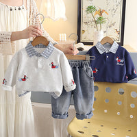 2026 New Boys' Autumn Outfit Set Children's Spring and Autumn Turn-down Collar Sweatshirt Long Sleeve Two-piece Baby Clothes Wholesale