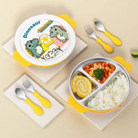 316 Stainless Steel Children's Dinner Plate, Cute Dinosaur Car-Shaped Divided Plate with Suction Cup to Prevent Falling, Baby Anti-Fall Plate
