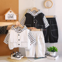 Boys' Autumn Outfit Set 2026 New Fashionable Baby Striped Hooded Three-Piece Set Children's Clothes Trendy for 1-3 Years Old 5