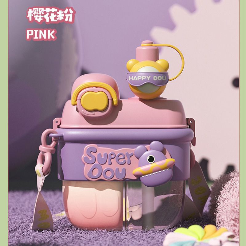 500ml 800ml Kidsren's Water Cup for Primary School Students to Go to School Special Summer Double-Headed Double Drinking Cup with Straw Cup