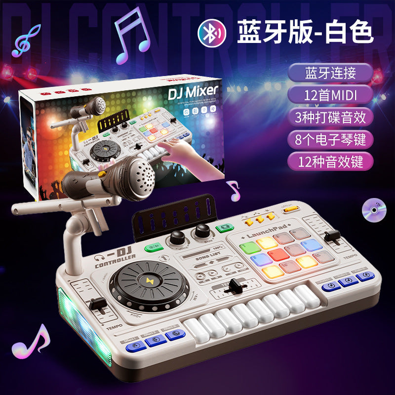 Cross-border children's DJ turntable, multi-functional Bluetooth music simulation playable instrument with microphone, baby musical toy.
