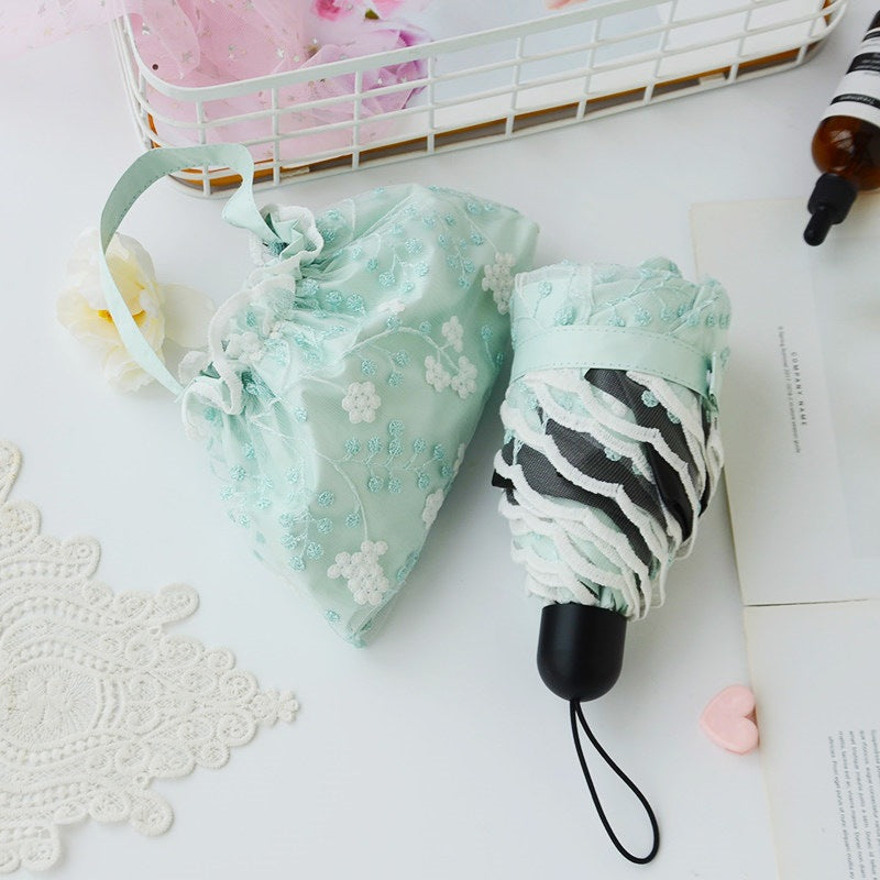 Double-layer lace embroidered sun umbrella female black glue sun protection UV protection umbrella folding rain and rain dual-use sun umbrella