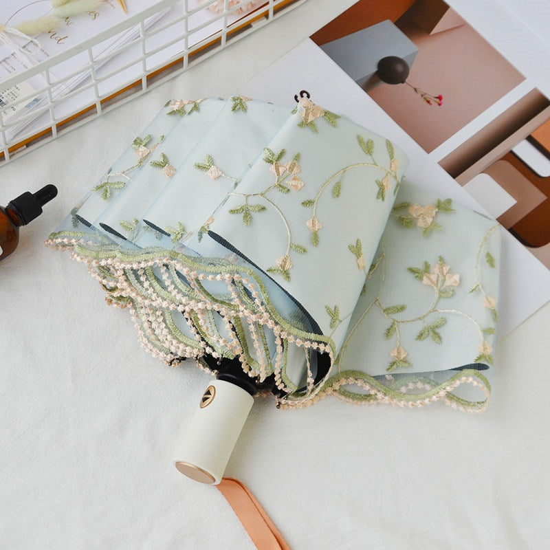 Double-layer lace embroidered sun umbrella female black glue sun protection UV protection umbrella folding rain and rain dual-use sun umbrella