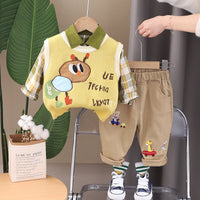 Baby boy spring and autumn clothing suit children's casual western style vest sweater three pieces suit 1-3 years old boy Spring and Autumn 2